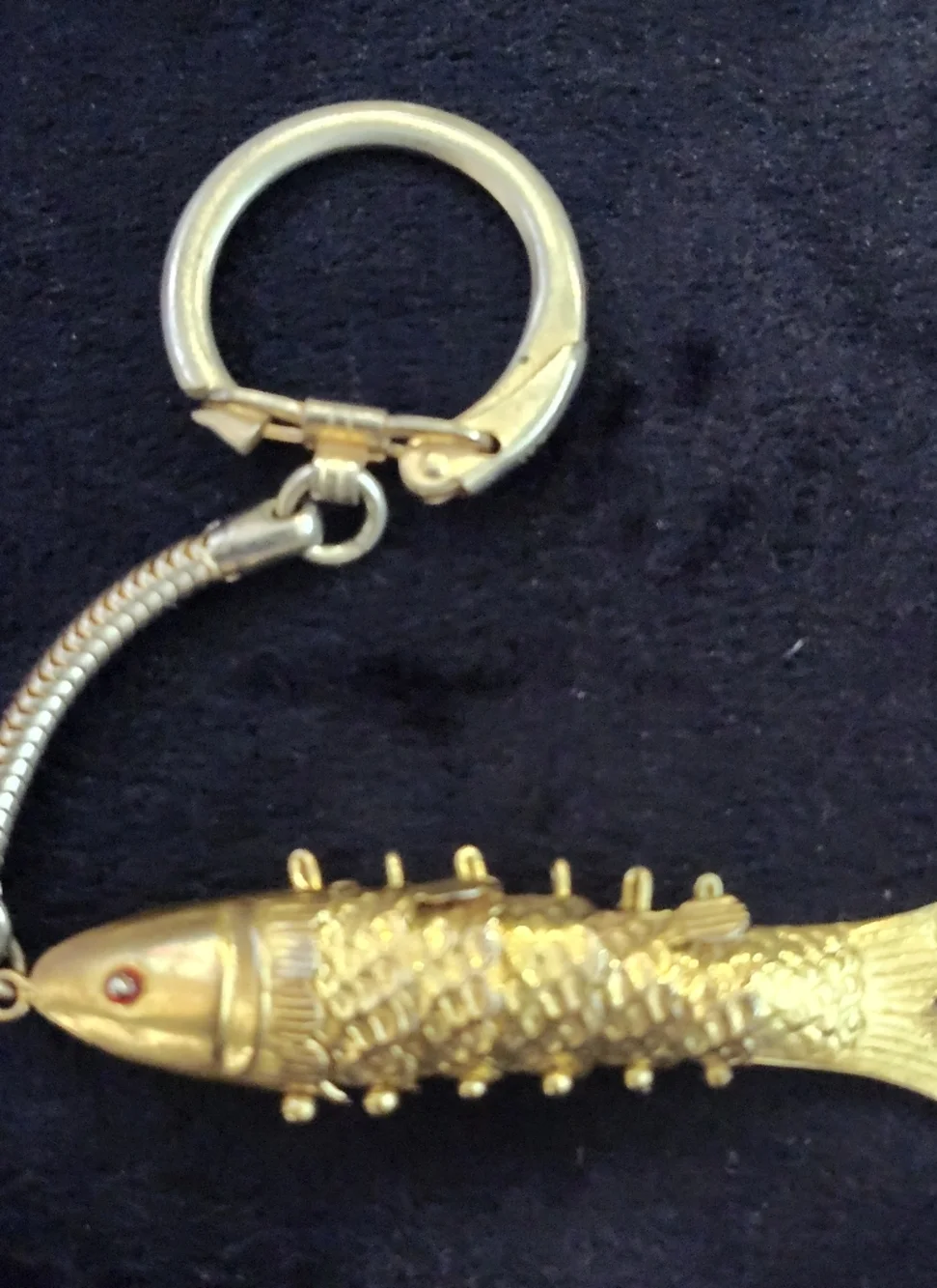 vintage articulated Koi goldtone fish keychain